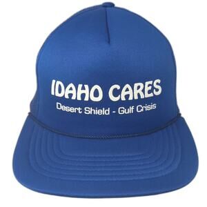 Idaho Cares Desert Shield Gulf Crisis Trucker Hat Blue White Mesh Snapback OSFM